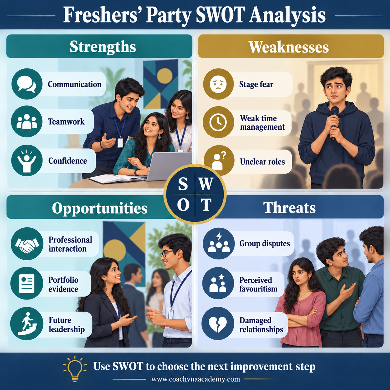 Strengths, weaknesses, opportunities and threats in college Freshers' Party participation and coordination