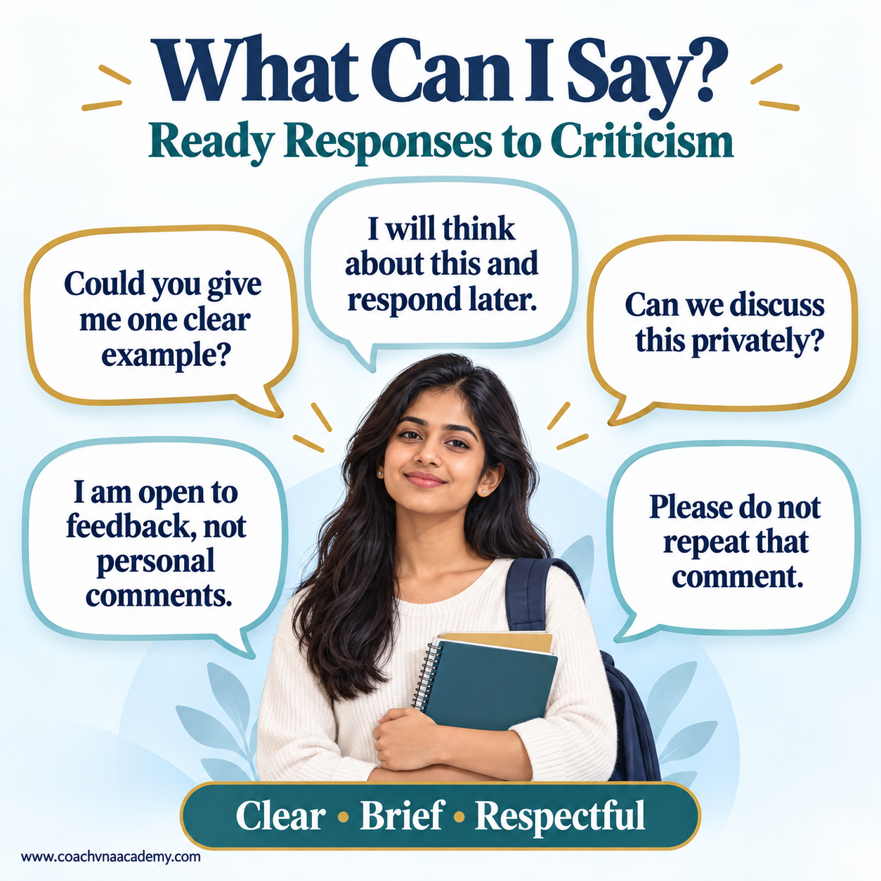 Respectful sentences students can use while responding to criticism.