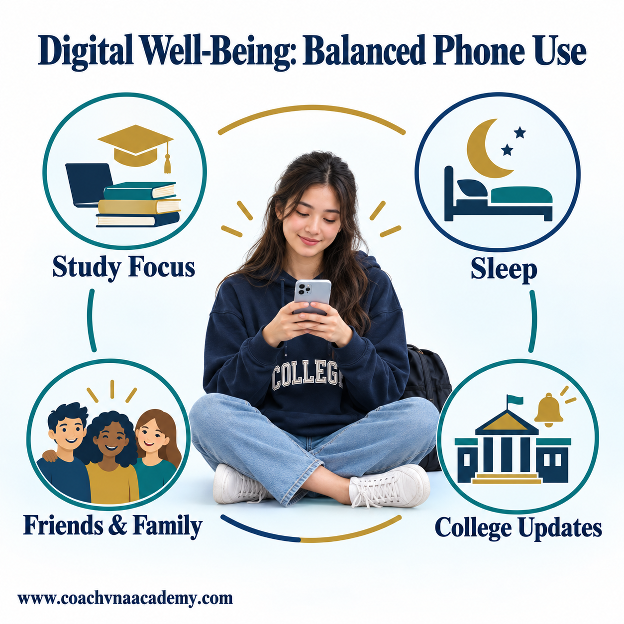 Digital well being supports study focus, sleep, relationships and useful phone use.