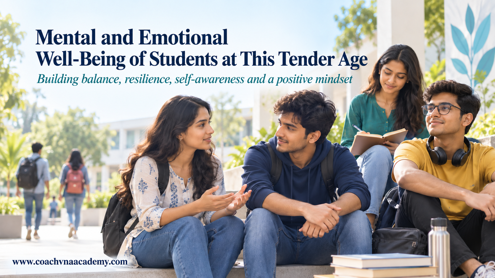 college students supporting one another while developing mental and emotional well-being through conversation, reflection and balanced study habits.