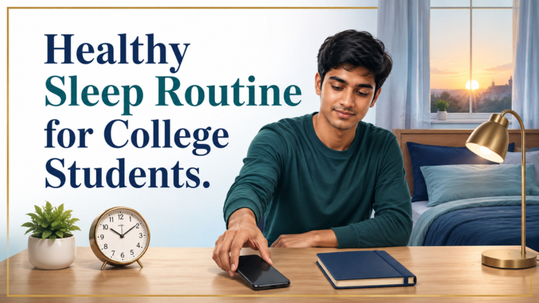 Indian college student following a healthy sleep routine by placing a phone away before bed