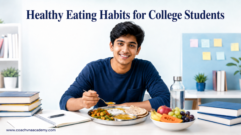 College student following healthy eating habits with a balanced Indian meal.