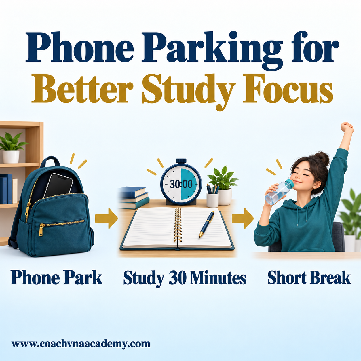 Phone parking method for a focused 30 minute study session.