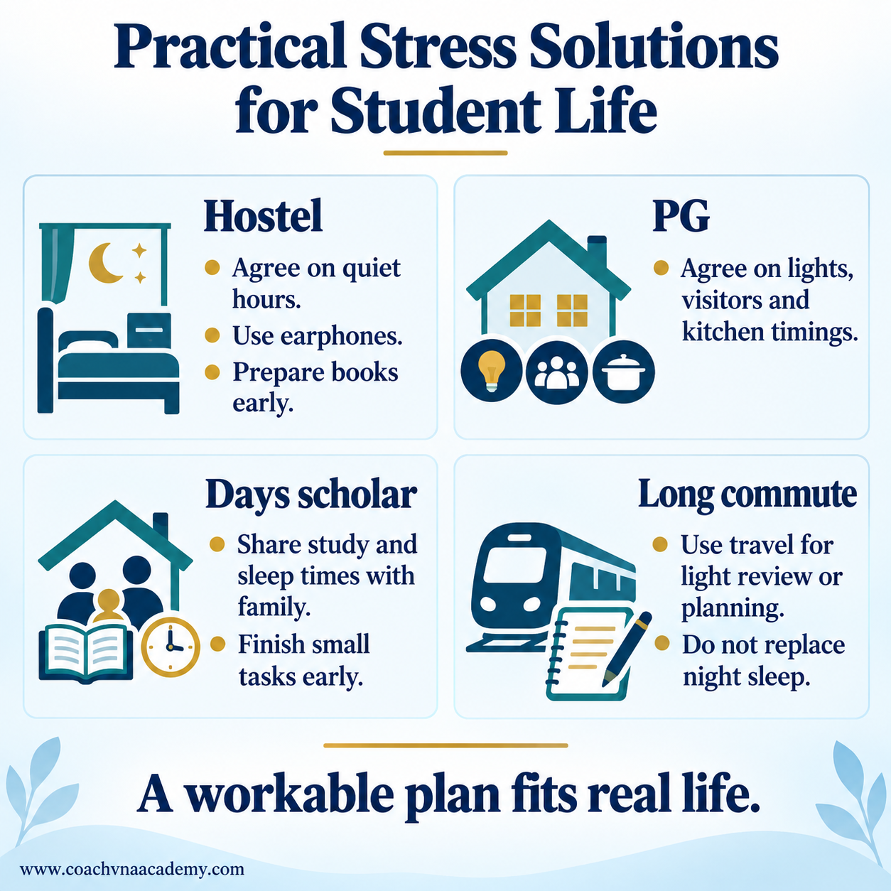 Practical stress solutions for hostel, PG and commuting students