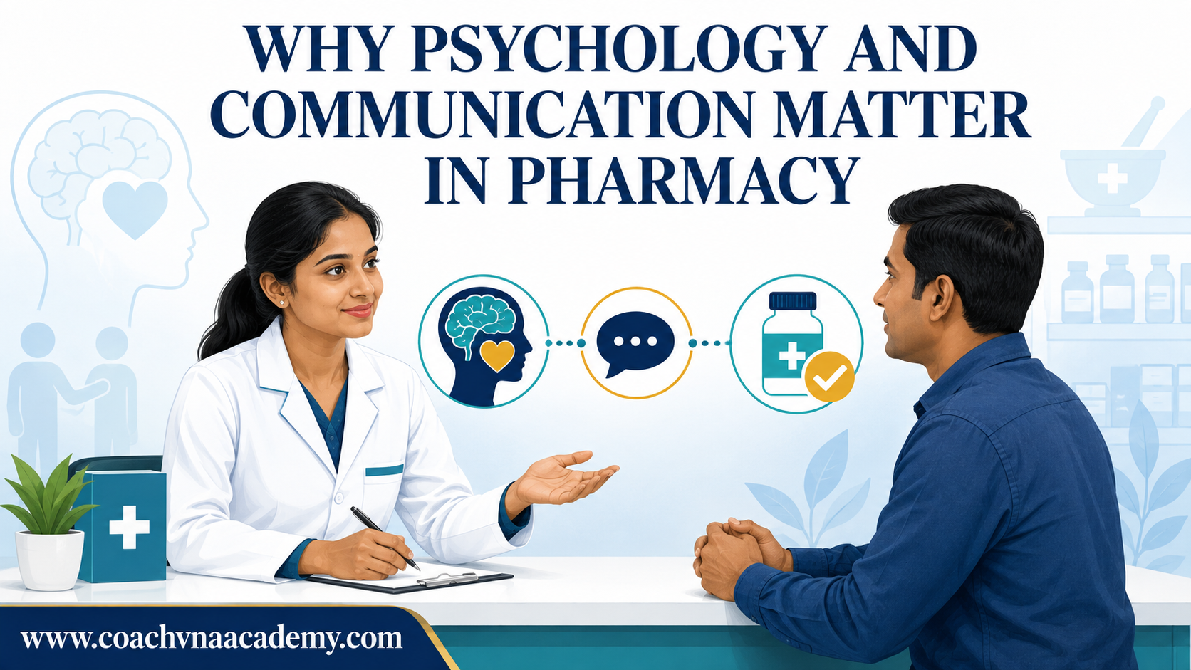 Pharmacist listening to a patient, illustrating how psychology and communication work together in pharmacy practice.