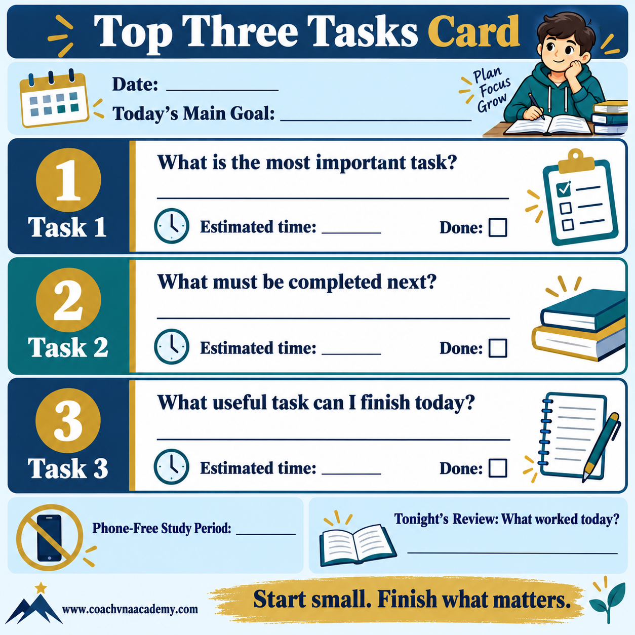 Top Three Tasks Planner Card